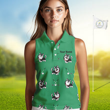 Load image into Gallery viewer, Womens Sleeveless Golf Polo Shirt Custom Funny Husky Green Pattern Team Ladies Golf Tops, Dog Lover Gift NHN0065