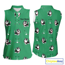 Load image into Gallery viewer, Womens Sleeveless Golf Polo Shirt Custom Funny Husky Green Pattern Team Ladies Golf Tops, Dog Lover Gift NHN0065
