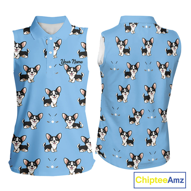 Womens Sleeveless Golf Polo Shirt Custom Funny Chihuahua Pattern Team Ladies Golf Tops, Dog Lover Gift NHN0211