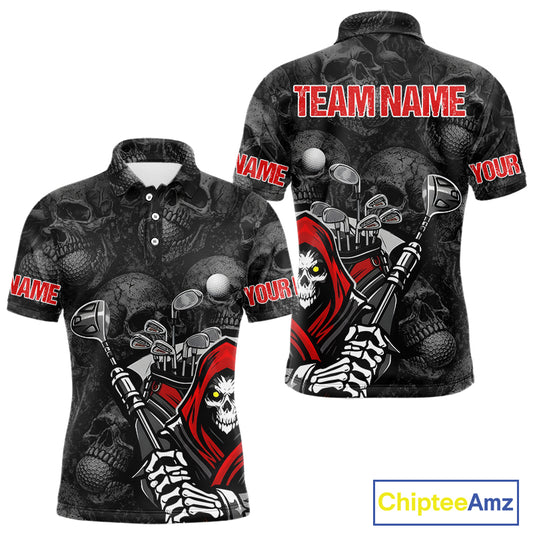 Funny Skull Mens Golf Polo Shirts Golf Ball Skull Pattern Custom Name Golf Apparel Personalized NHN0088