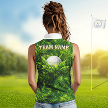 Load image into Gallery viewer, Green Sleeveless Womens Golf Polo Shirt Custom Leaf Pattern Golf Ball Team Golf Tops, Golf Gifts NHN0222