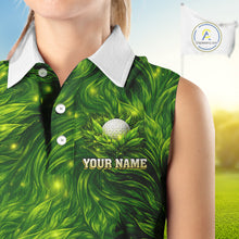 Load image into Gallery viewer, Green Sleeveless Womens Golf Polo Shirt Custom Leaf Pattern Golf Ball Team Golf Tops, Golf Gifts NHN0222