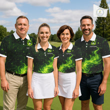 Load image into Gallery viewer, Womens Golf Polo Shirt Neon Green Flame Golf Ball Custom Green Clover St Patricks Day Golf Shirts NHN0223