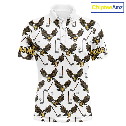 Golf Polo Shirts, Eagle Mens Golf Polo Shirts Custom Name White Golf Shirts For Men, Golf Gifts NHN0090
