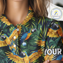 Load image into Gallery viewer, Womens Golf Polo Shirt Custom Colorful Parrots And Floral Tropical Pattern Team Golf Shirts, Golf Gift NHN0092