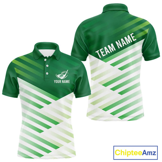 Green And White Mens Golf Polo Shirt Custom Name Golf Shirts For Team Personalized Golf Gifts NHN0097