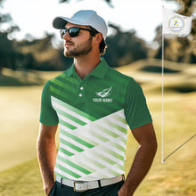 Load image into Gallery viewer, Green And White Mens Golf Polo Shirt Custom Name Golf Shirts For Team Personalized Golf Gifts NHN0097