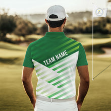 Load image into Gallery viewer, Green And White Mens Golf Polo Shirt Custom Name Golf Shirts For Team Personalized Golf Gifts NHN0097