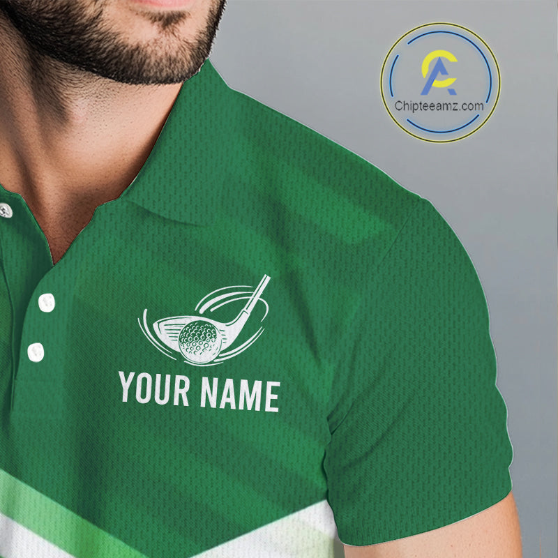 Green And White Mens Golf Polo Shirt Custom Name Golf Shirts For Team Personalized Golf Gifts NHN0097