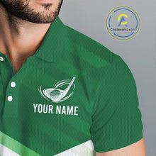 Load image into Gallery viewer, Green And White Mens Golf Polo Shirt Custom Name Golf Shirts For Team Personalized Golf Gifts NHN0097