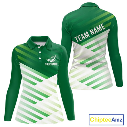 Green And White Womens Long Sleeve Golf Polo Shirt Custom Name Golf Shirts For Team, Golf Gifts NHN0097