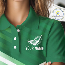 Load image into Gallery viewer, Green And White Womens Golf Polo Shirt Custom Name Golf Shirts For Team Personalized Golf Gifts NHN0097