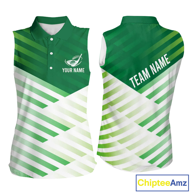 Green And White Womens Sleeveless Golf Polo Shirt Custom Name Golf Shirts For Team, Golf Gifts NHN0097