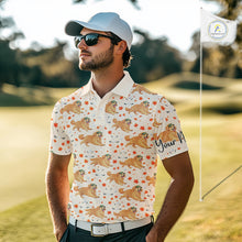 Load image into Gallery viewer, Golden Retriever Mens Golf Polo Shirt Custom Autumn Leaves Pattern Funny Golf Tops, Dog Lover Gift NHN0224