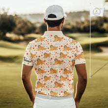 Load image into Gallery viewer, Golden Retriever Mens Golf Polo Shirt Custom Autumn Leaves Pattern Funny Golf Tops, Dog Lover Gift NHN0224
