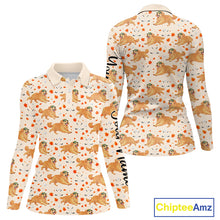 Load image into Gallery viewer, Golden Retriever Womens Long Sleeve Golf Polo Shirt Autumn Leaves Funny Golf Tops, Dog Lover Gift NHN0224