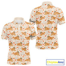 Load image into Gallery viewer, Golden Retriever Mens Golf Polo Shirt Custom Autumn Leaves Pattern Funny Golf Tops, Dog Lover Gift NHN0224