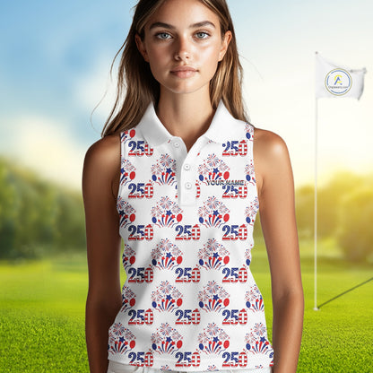 USA 250th Anniversary Womens Sleeveless Golf Polo Shirt Custom Golf Pattern Team Patriotic Golf Tops NHN0231