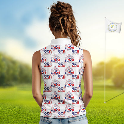 USA 250th Anniversary Womens Sleeveless Golf Polo Shirt Custom Golf Pattern Team Patriotic Golf Tops NHN0231