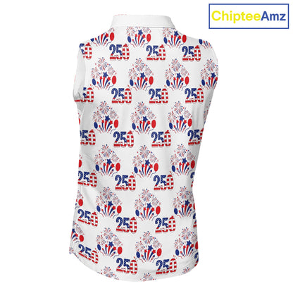USA 250th Anniversary Womens Sleeveless Golf Polo Shirt Custom Golf Pattern Team Patriotic Golf Tops NHN0231