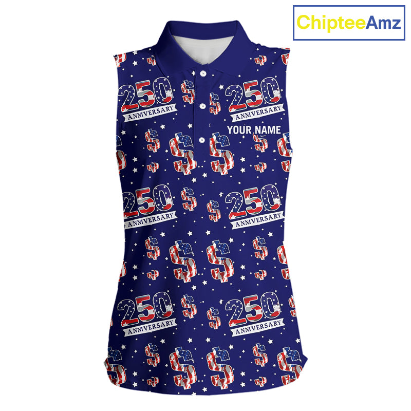 USA 250th Anniversary Womens Sleeveless Golf Polo Shirt Custom Patriotic American Flag Team Golf Top NHN0235