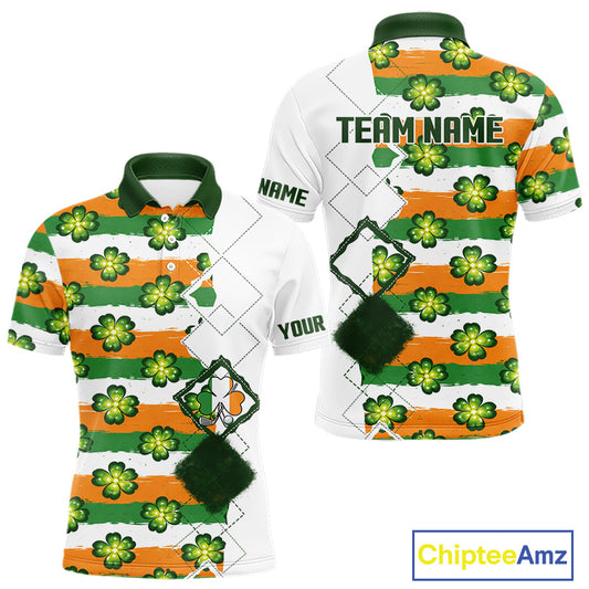 Mens Golf Polos Shirts Custom Green Clover St Patricks Day Pattern Ireland Flag Golf Top Shirt NHN0139