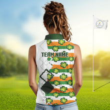Load image into Gallery viewer, Womens Sleeveless Golf Polo Shirt Custom Green Clover St Patricks Day Pattern Ireland Flag Golf Top NHN0139