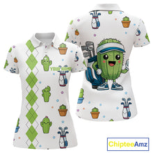 Load image into Gallery viewer, Argyle Pattern Womens Golf Polo Shirts Funny Cactus Flower Custom Cactus Golf Shirt Golfer Gifts NHN0012