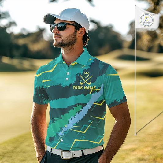 Mens Golf Polo Shirts Green Golf Clubs Custom Name Personalized Team Green Camo Golf Tops NHN0016