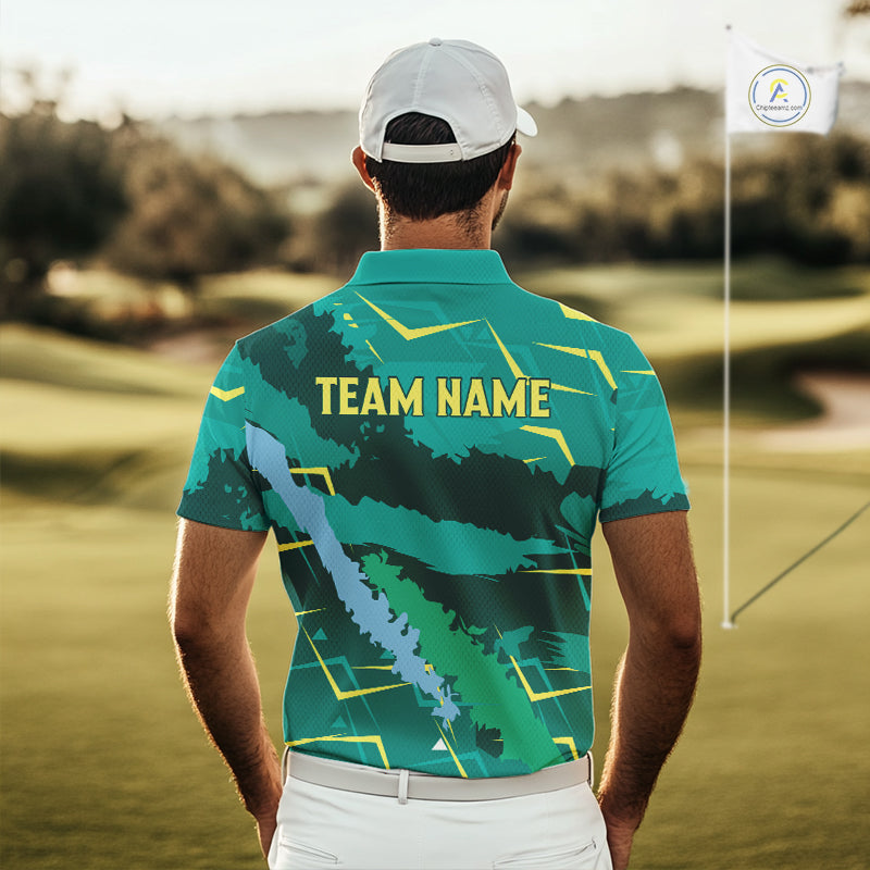 Mens Golf Polo Shirts Green Golf Clubs Custom Name Personalized Team Green Camo Golf Tops NHN0016