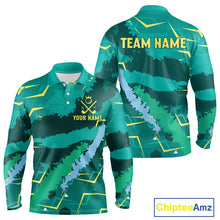 Load image into Gallery viewer, Mens Long Sleeve Golf Polo Shirt Green Golf Clubs Custom Name Personalized Green Camo Golf Tops NHN0016