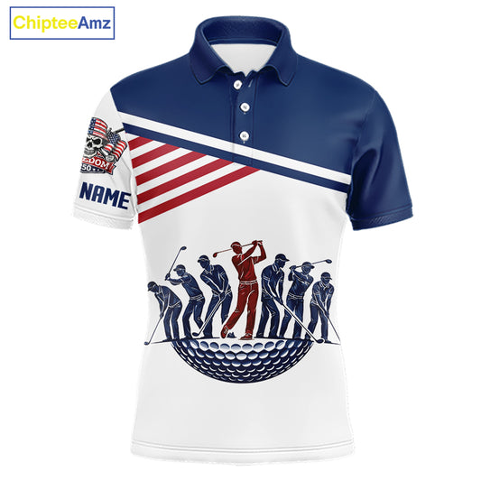 Mens Golf Polo Shirt Custom 250th Anniversary American Flag Skull Golf Shirt, Group Golf Gift NHN0143