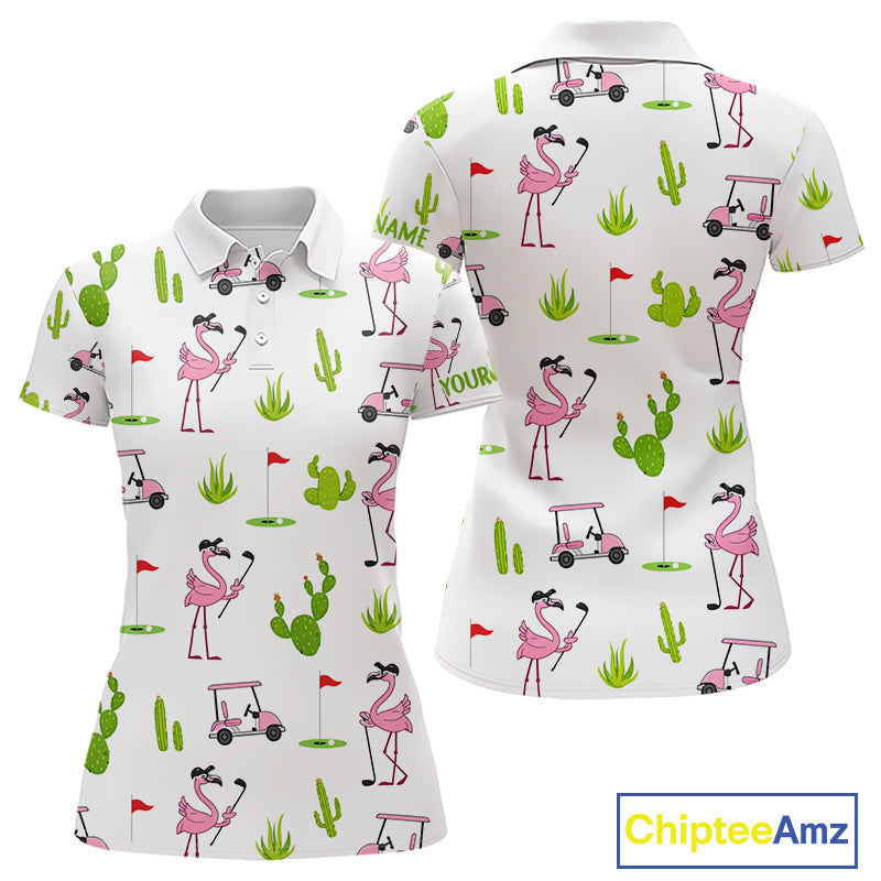 Flamingo Cactus Desert Pattern Womens Golf Polo Shirts Custom Ladies Cactus Golf Shirt Personalized NHN0150