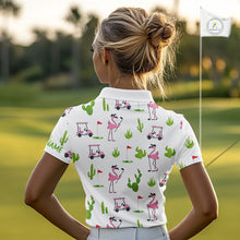 Load image into Gallery viewer, Flamingo Cactus Desert Pattern Womens Golf Polo Shirts Custom Ladies Cactus Golf Shirt Personalized NHN0150