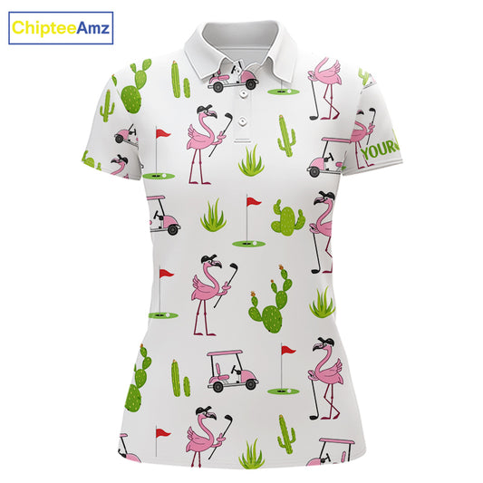 Flamingo Cactus Desert Pattern Womens Golf Polo Shirts Custom Ladies Cactus Golf Shirt Personalized NHN0150