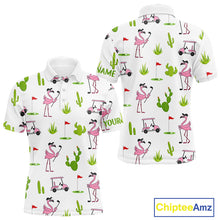 Load image into Gallery viewer, Flamingo Cactus Desert Pattern Mens Golf Polo Shirts Custom Cactus Golf Shirt Personalized NHN0150