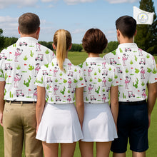 Load image into Gallery viewer, Flamingo Cactus Desert Pattern Womens Golf Polo Shirts Custom Ladies Cactus Golf Shirt Personalized NHN0150