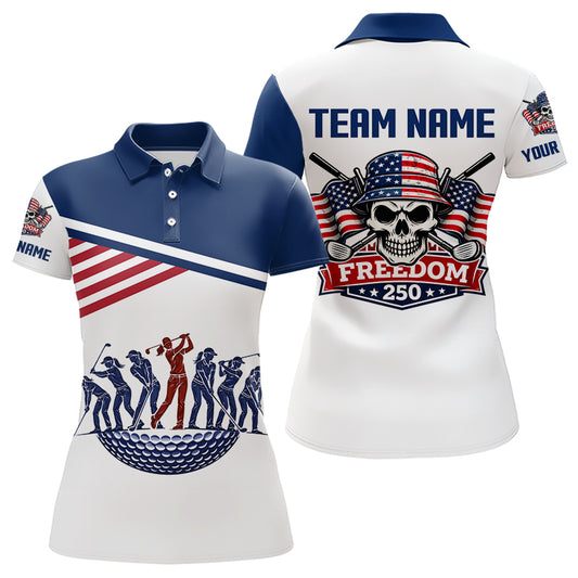 Womens Golf Polo Shirt Custom 250th Anniversary American Flag Skull Golf Shirts, Patriotic Gift NHN0143