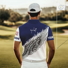 Load image into Gallery viewer, American Flag Eagle Mens Golf Polo Shirts Custom Patriotic Eagle Blue &amp; White Golf Attire For Men NHN0041