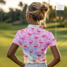 Load image into Gallery viewer, Violet Pastel Womens Golf Polo Shirts Custom Funny Flamingo Pattern Team Ladies Golf Tops, Golf Gift NHN0174