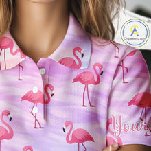 Load image into Gallery viewer, Violet Pastel Womens Golf Polo Shirts Custom Funny Flamingo Pattern Team Ladies Golf Tops, Golf Gift NHN0174