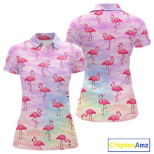 Load image into Gallery viewer, Violet Pastel Womens Golf Polo Shirts Custom Funny Flamingo Pattern Team Ladies Golf Tops, Golf Gift NHN0174