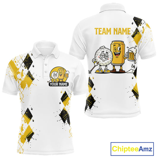 Argyle Pattern Mens Golf Polo Shirt – Custom Funny Beer Golf Shirt, Golfer Gift NHN0046