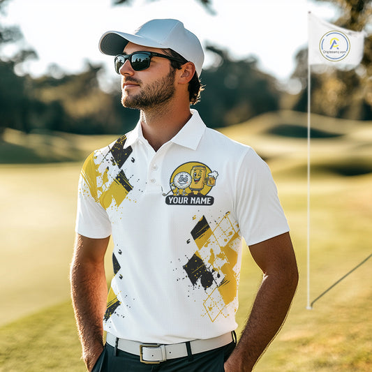 Argyle Pattern Mens Golf Polo Shirt – Custom Funny Beer Golf Shirt, Golfer Gift NHN0046