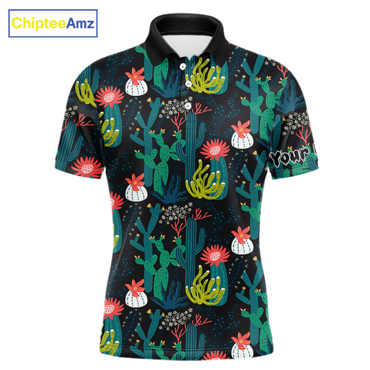 Funny Desert Cactus Pattern Mens Golf Polo Shirts Custom Cactus Golf Shirt For Men, Golfer Gift NHN0186