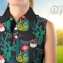 Load image into Gallery viewer, Funny Desert Cactus Pattern Womens Sleeveless Golf Polo Shirts Custom Cactus Golf Shirt For Ladies NHN0186