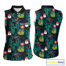 Load image into Gallery viewer, Funny Desert Cactus Pattern Womens Sleeveless Golf Polo Shirts Custom Cactus Golf Shirt For Ladies NHN0186
