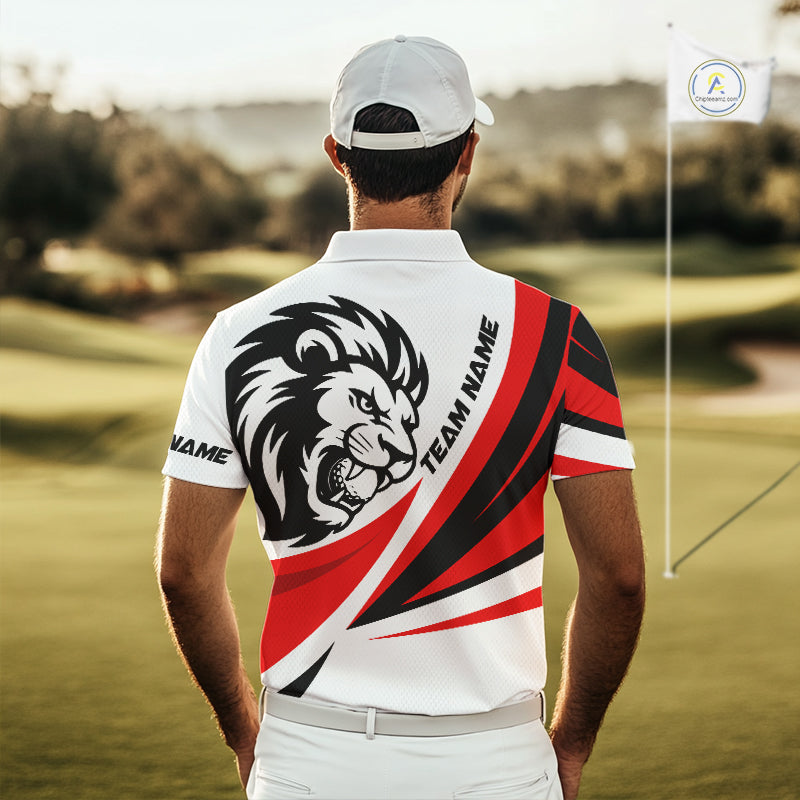 Mens Golf Polo Shirts Custom Golf Ball Red And Black Pattern Lion Golf Shirts For Men Golf Gifts NHN0064