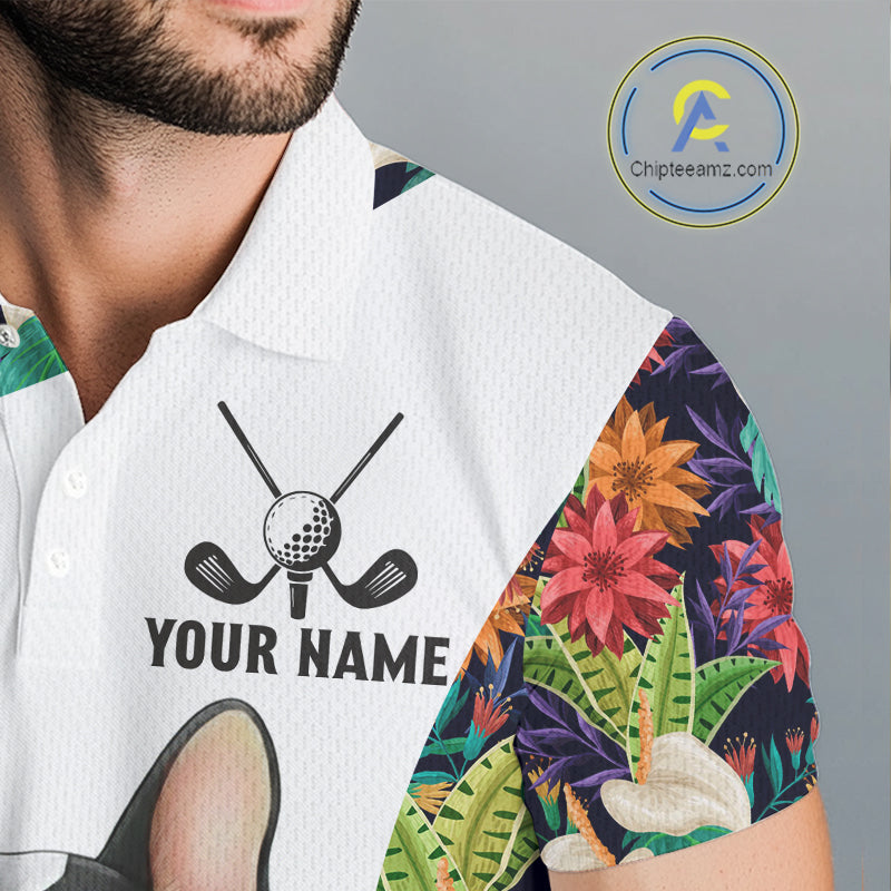Funny Mens Golf Polo Shirt Custom Tropical Leaf Pattern Personalized Bulldog Golf Shirts For Men NHN0067
