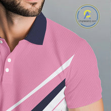 Load image into Gallery viewer, Mens Golf Polo Shirt Custom Blue And Pink Golf Shirt, White Team Golf Shirts Personalized  NHN0075